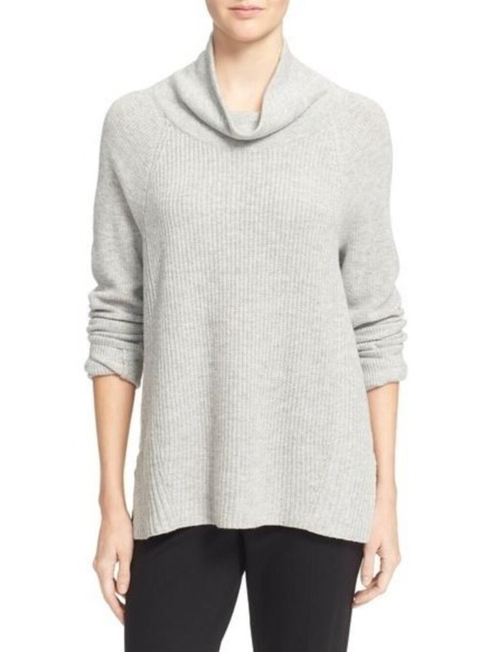 Vince Side Zip Rib Knit Wool Cashmere Turtleneck Sweater, Size Medium